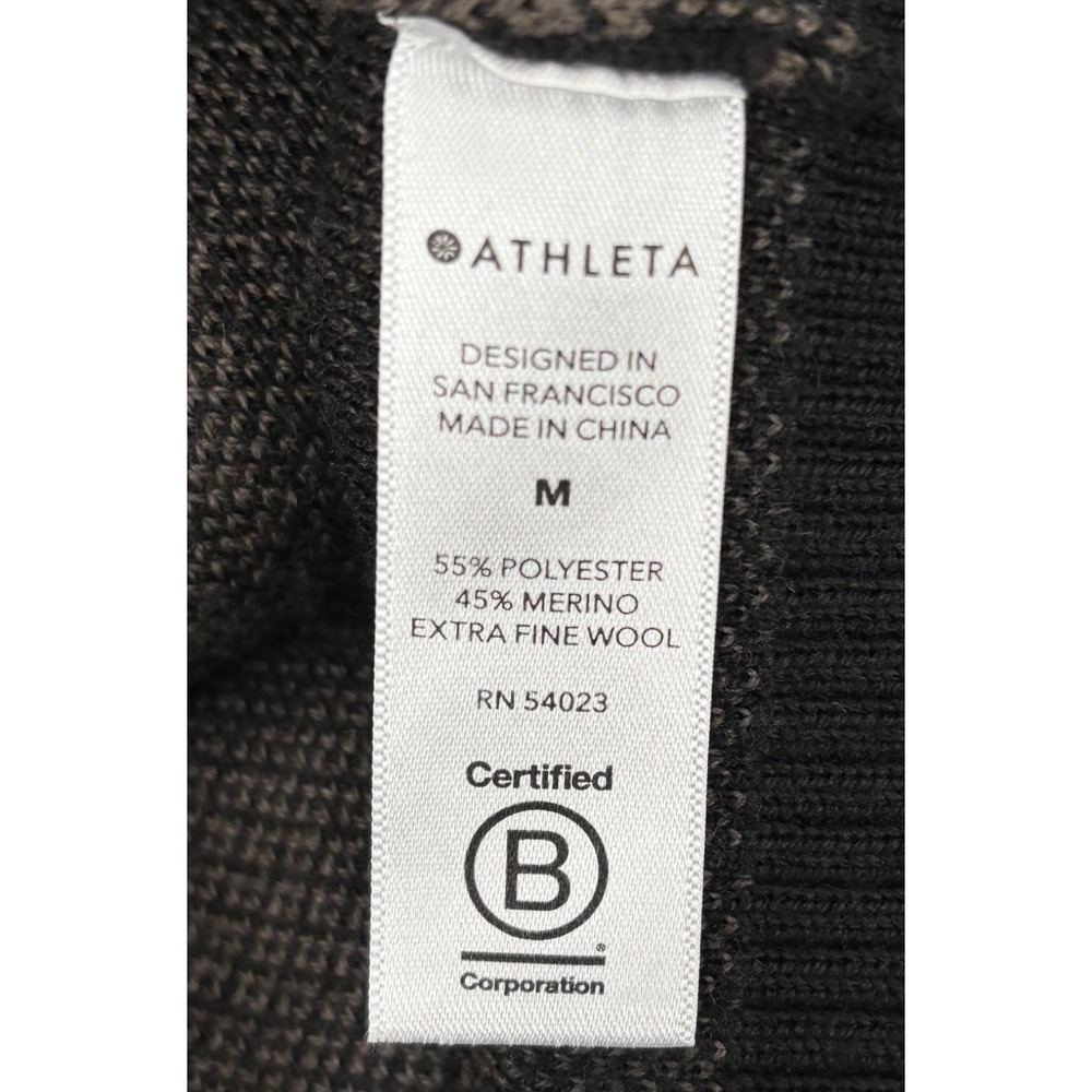 Athleta Mock Neck Sweater Size‎ Medium Black Gray Merino Wool Blend Jacquard - Picture 8 of 9
